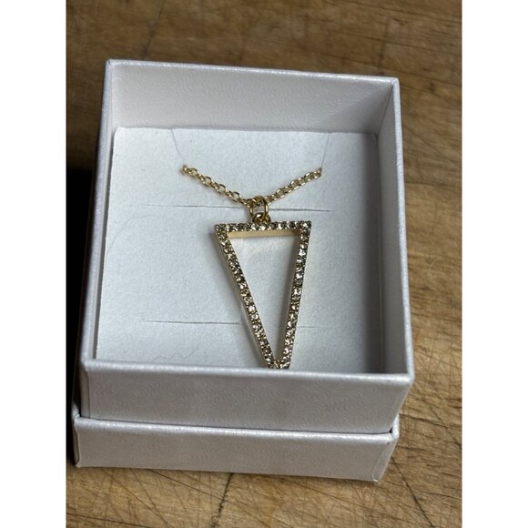 Gold Chain Necklace With Rhinestone Triangle Pendant - Picture 7 of 7